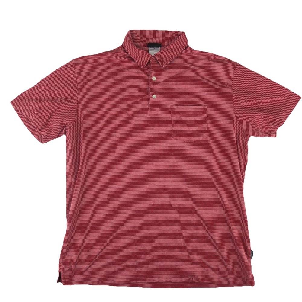 Patagonia Organic Cotton Polo Shirt Mens Large Red Striped